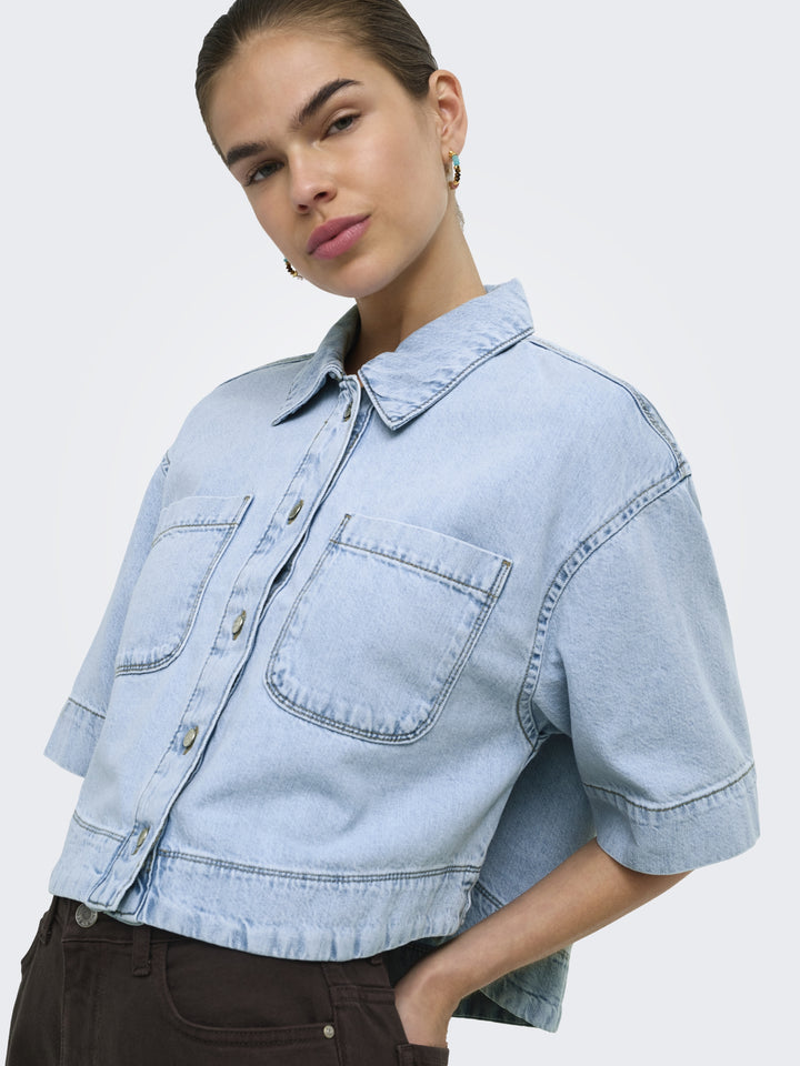 ONLCLEO LIFE SS CROP DNM SHIRT PIM, Light Blue Denim 177934 Bild 4