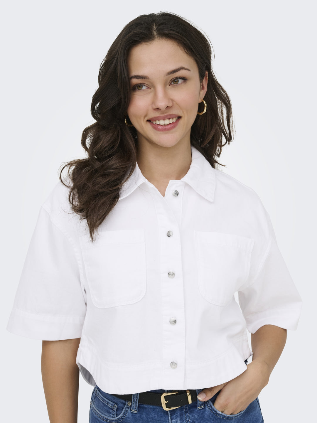 ONLCLEO LIFE SS CROP DNM SHIRT PIM, White Denim 179707 Bild 7