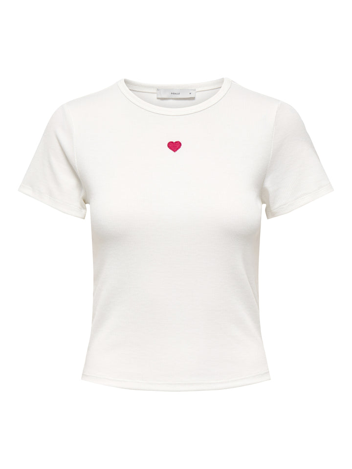 ONLELVA JUNE EMB S/S TEE JRS NOOS, Cloud Dancer/RED HEART 177922001 Bild 1