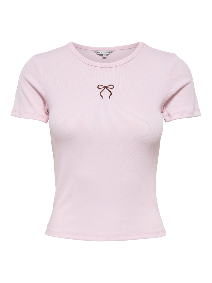 ONLELVA JUNE EMB S/S TEE JRS NOOS, Ballerina/ZINFANDEL BOW 180037013 Bild 1