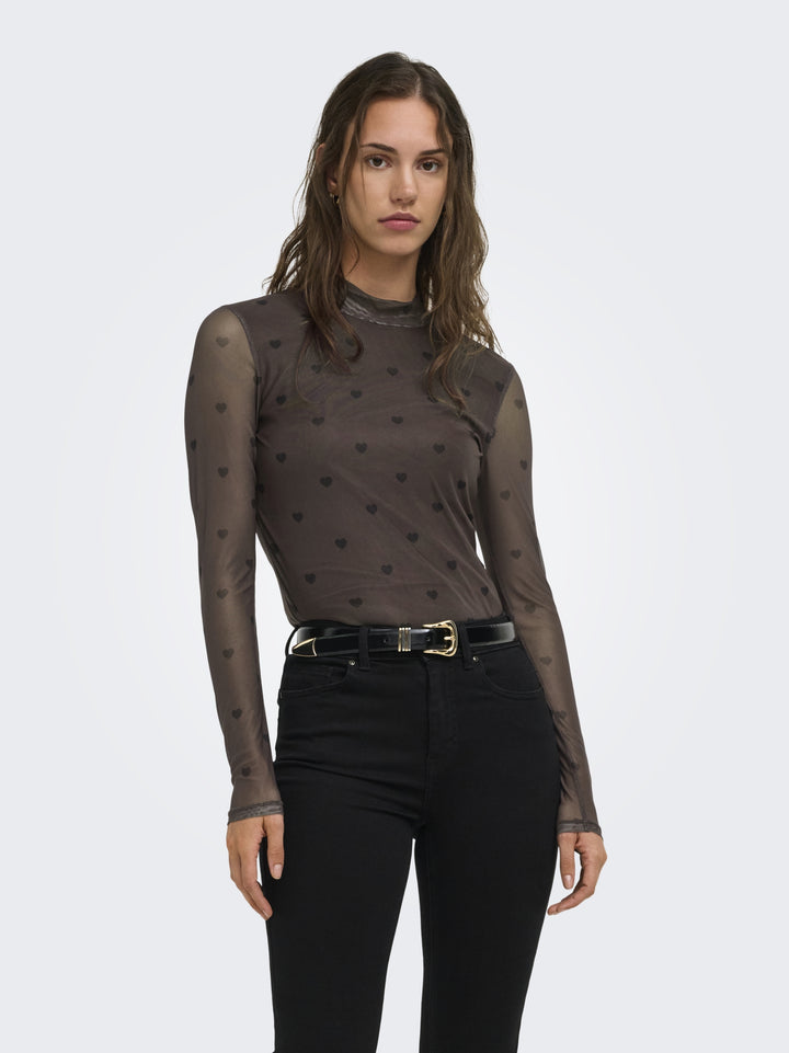 ONLERICA MESH L/S TOP JRS NOOS, Coffee Bean/Black heart 237375015 Bild 4