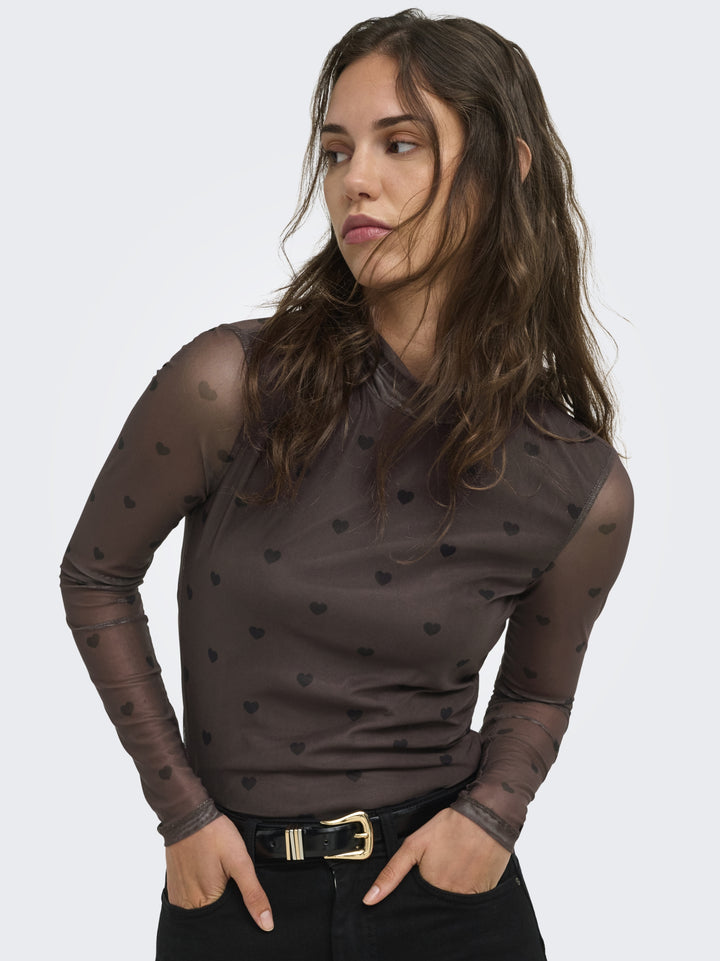ONLERICA MESH L/S TOP JRS NOOS, Coffee Bean/Black heart 237375015 Bild 6