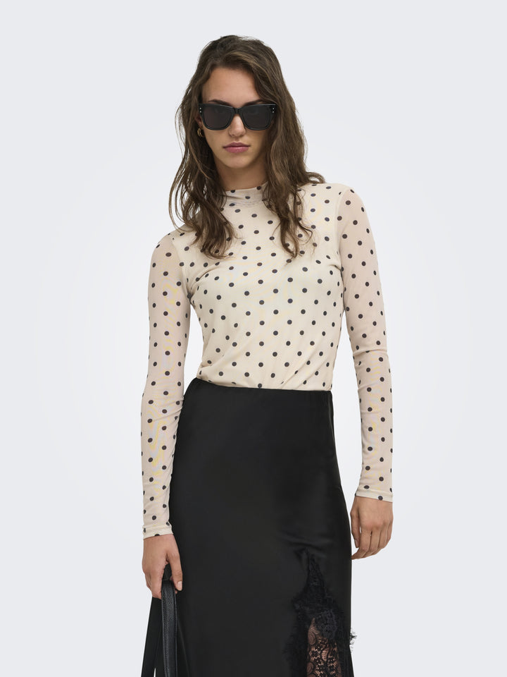 ONLERICA MESH L/S TOP JRS NOOS, Seedpearl/Black dot 250735012 Bild 4