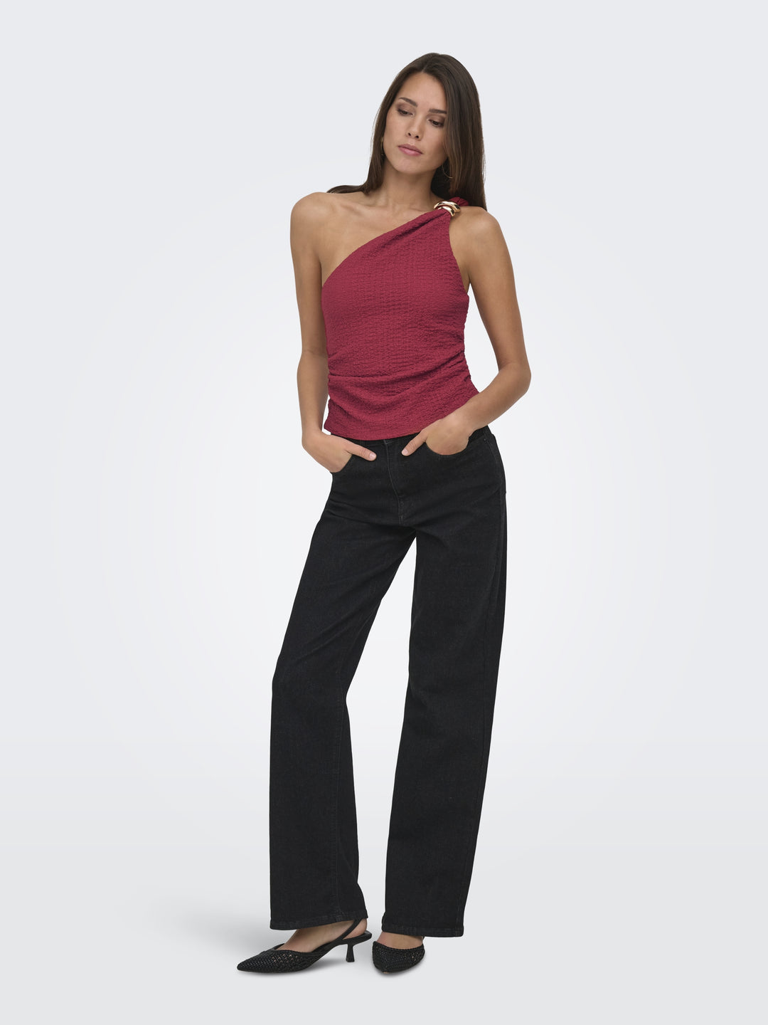 ONLERIKKA ASSYMETRIC CRINKLE TOP PN, Brick Red 234335 Bild 6