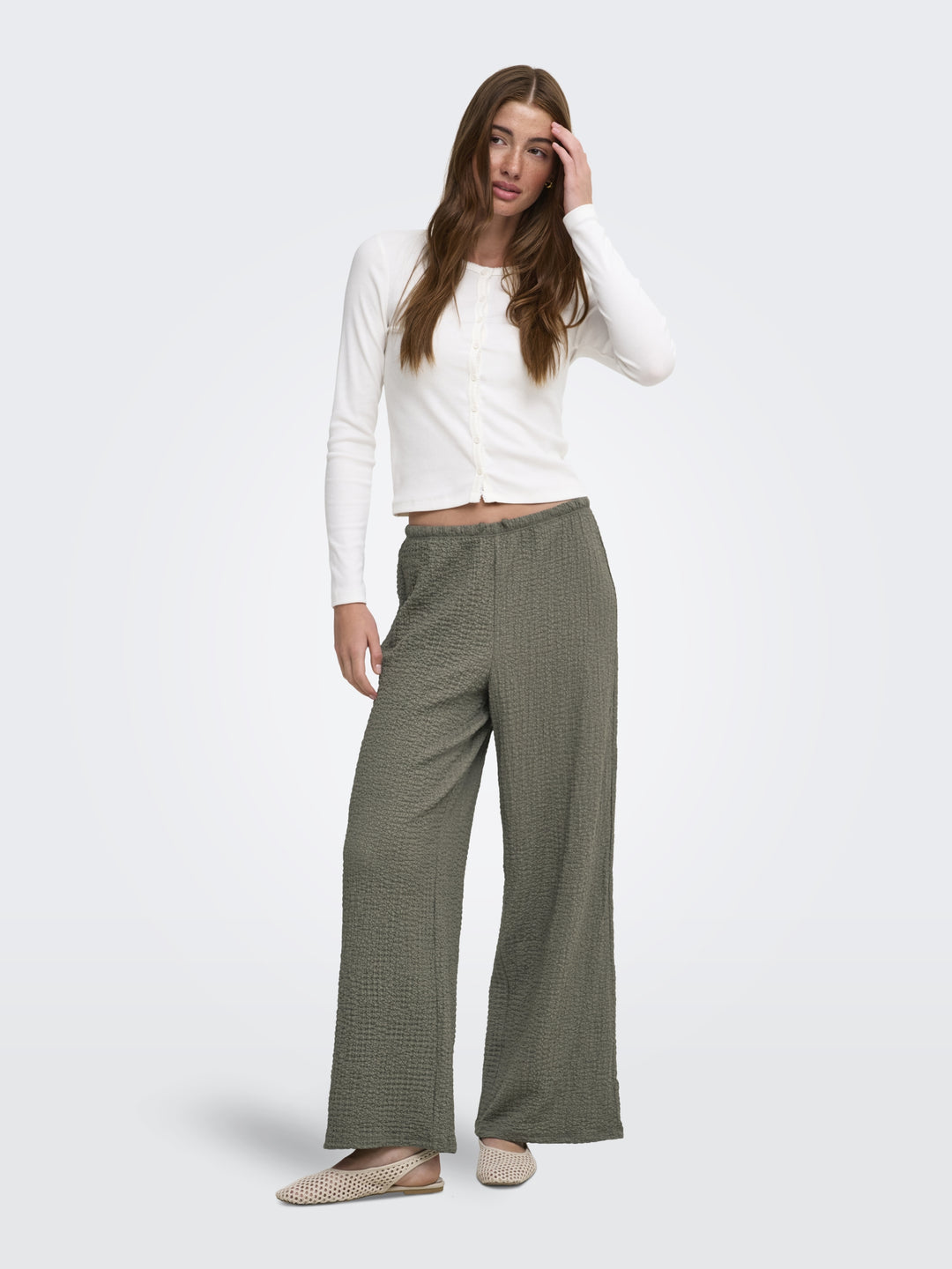 ONLERIKKA HW WIDE CRINKLE PANT PNT, Smokey Olive 303968 Bild 7