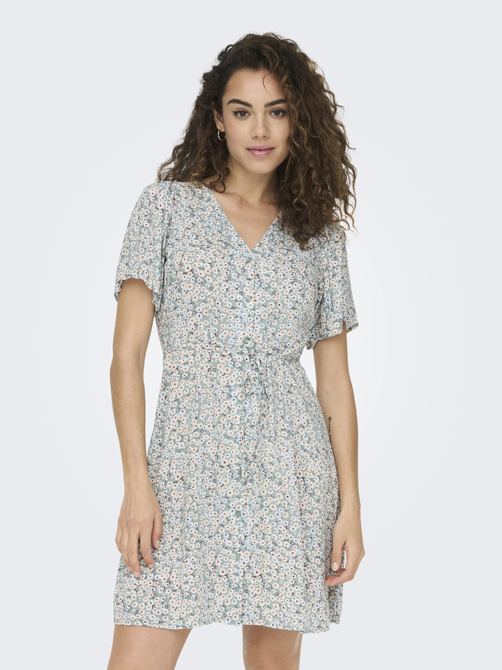 ONLEVIDA S/S SHORT DRESS WVN NOOS, Gray Mist/FLOWER 198769004 Bild 1