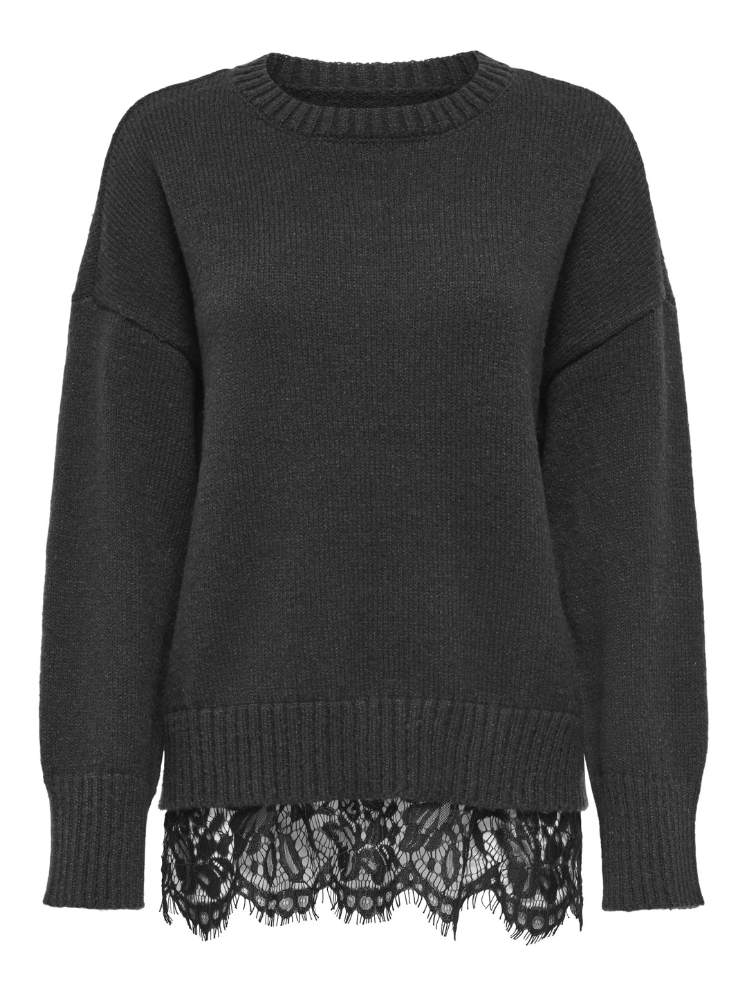 ONLEVIE LS LACE MIX O-NECK CS KNT, Dark Grey Melange/Black Lace 179074001 Bild 1