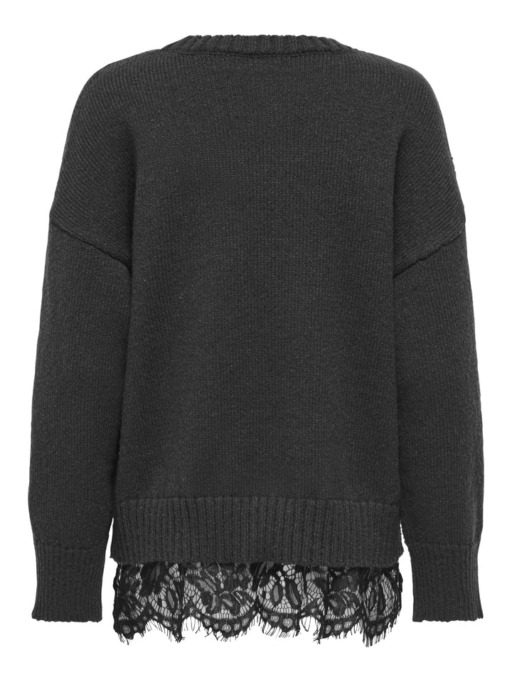ONLEVIE LS LACE MIX O-NECK CS KNT, Dark Grey Melange/Black Lace 179074001 Bild 3