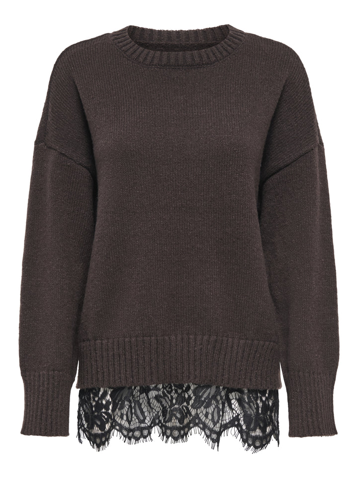 ONLEVIE LS LACE MIX O-NECK CS KNT, Coffee Bean/Black Lace 237375001 Bild 1