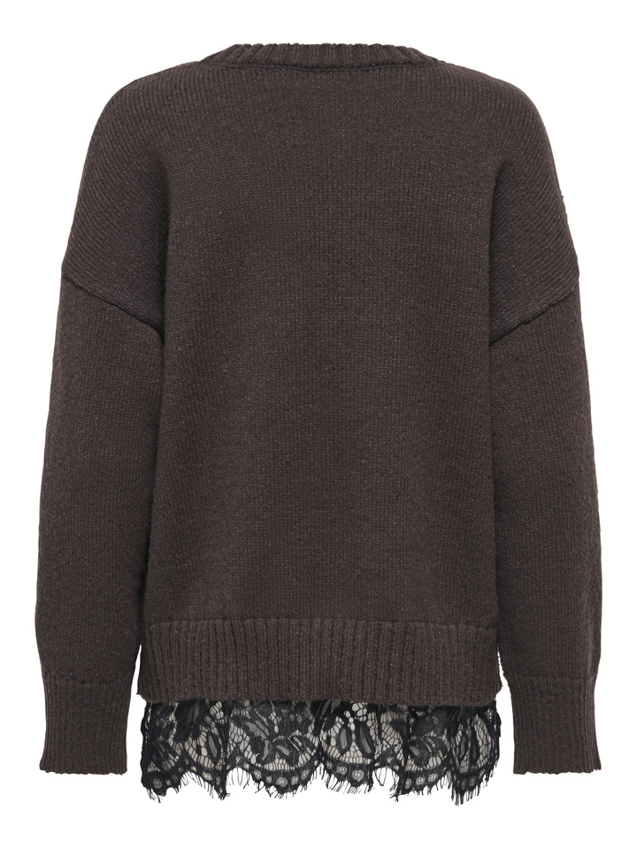 ONLEVIE LS LACE MIX O-NECK CS KNT, Coffee Bean/Black Lace 237375001 Bild 2