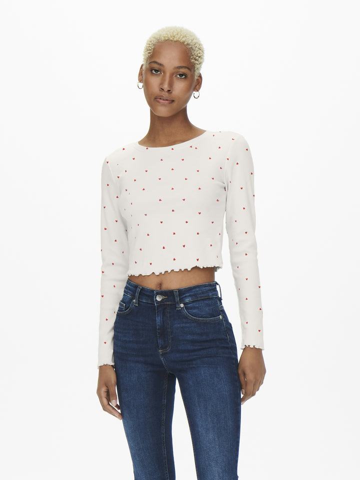 ONLFENJA L/S CROPPED AOP TOP JRS, Cloud Dancer/Little heart barbados 177922014 Bild 3