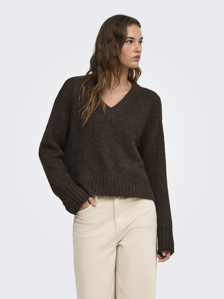 ONLFIONA LS LOOSE V-NECK KNT, Coffee Bean/Melange 237375001 Bild 5