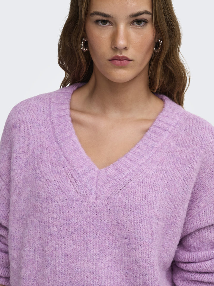 ONLFIONA LS LOOSE V-NECK KNT, Violet Tulle/Melange 279978001 Bild 3