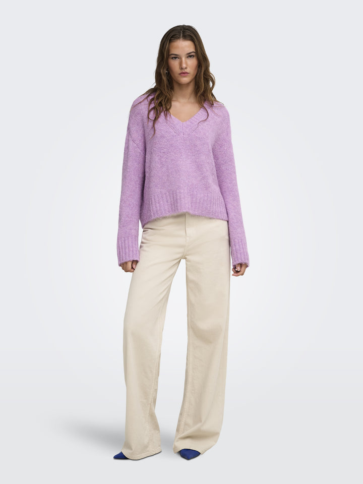 ONLFIONA LS LOOSE V-NECK KNT, Violet Tulle/Melange 279978001 Bild 5