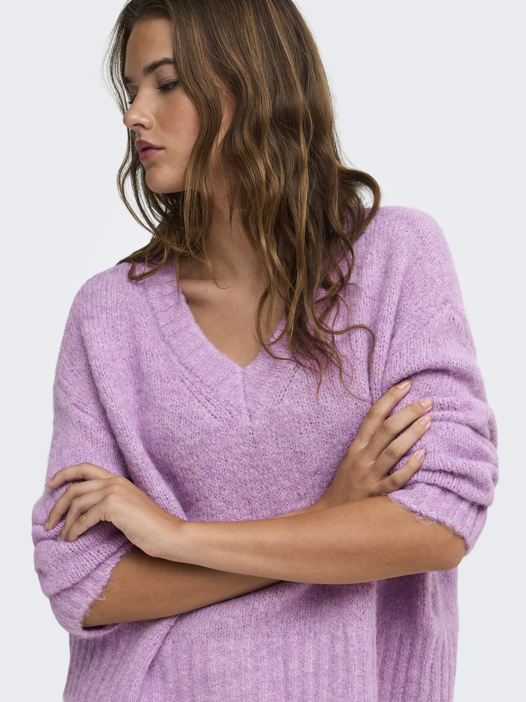 ONLFIONA LS LOOSE V-NECK KNT, Violet Tulle/Melange 279978001 Bild 7