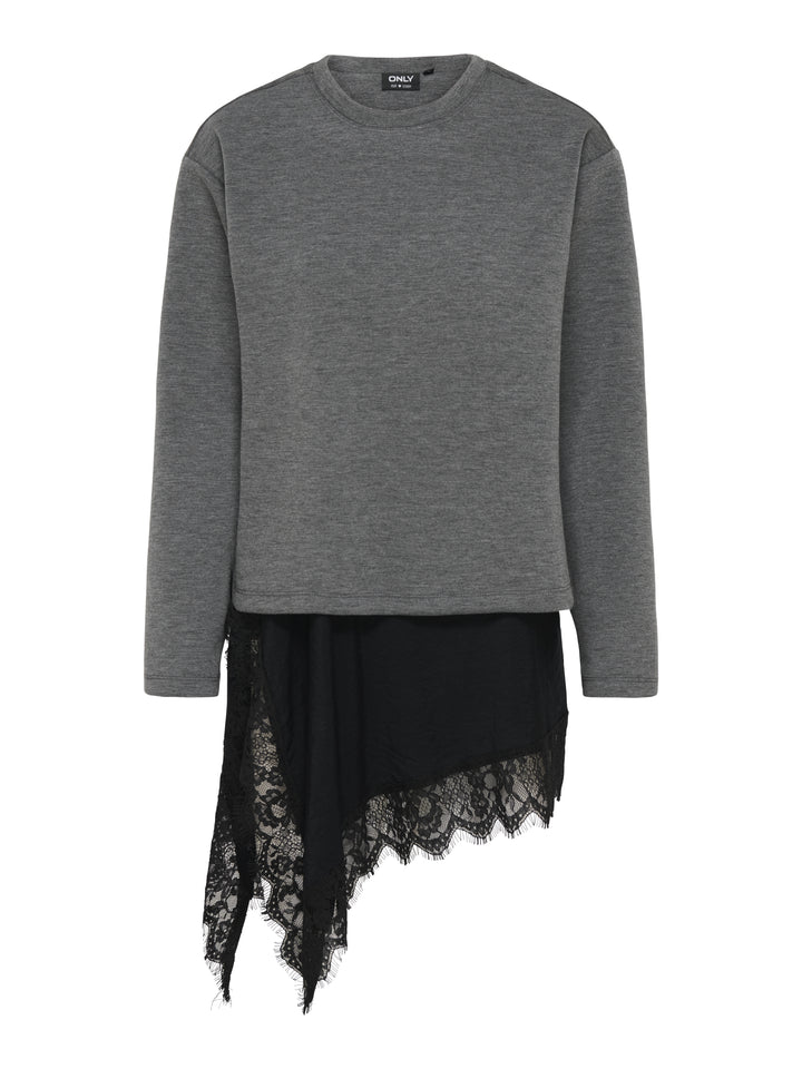 ONLFLAME L/S O-NECK LACE SKIRT SWT, Dark Grey Melange/Black lace skirt 179074001 Bild 1