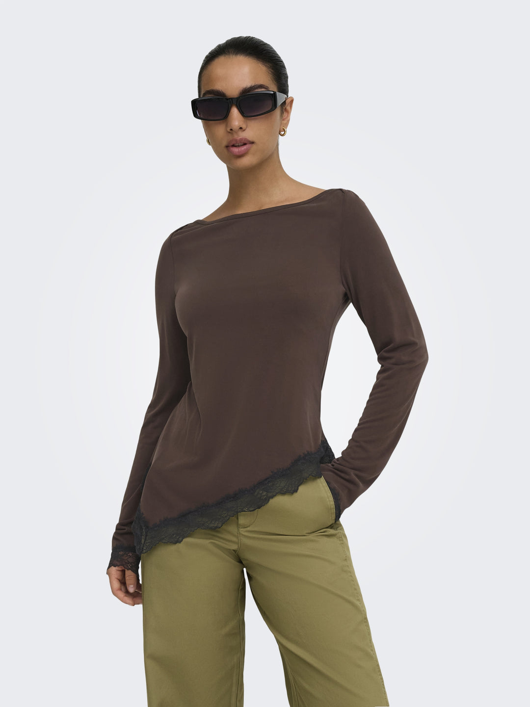ONLFREE L/S LACE TOP JRS, Coffee Bean/Black lace 237375001 Bild 4