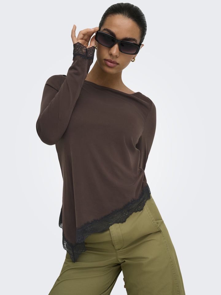 ONLFREE L/S LACE TOP JRS, Coffee Bean/Black lace 237375001 Bild 8