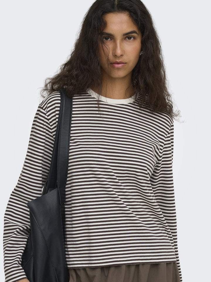 ONLFREJA STRIPE L/S WIDE SLEEVE JRS, Coffee Bean/Cloud dancer (mel) 237375002 Bild 3