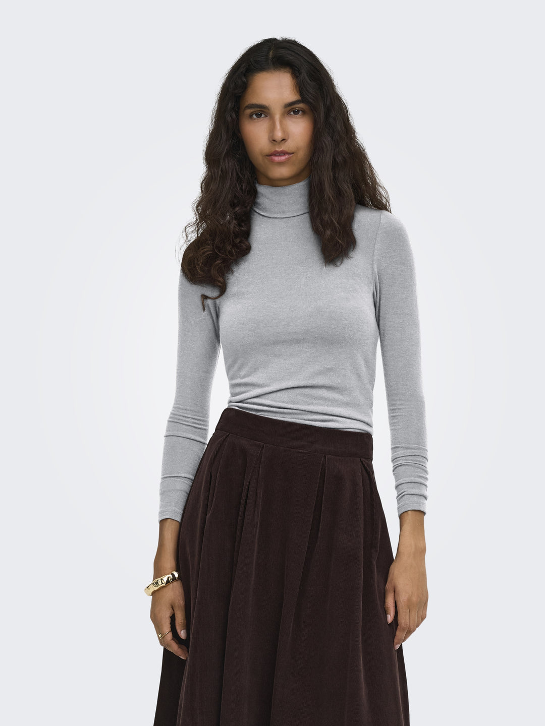 ONLGLAMOUR L/S ROLL-NECK TOP JRS NO, Light Grey Melange 179073 Bild 3