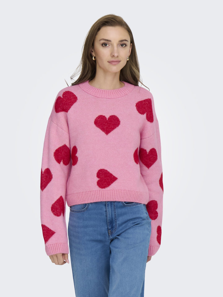 ONLHAPPIE LS PULLOVER KNT, Wild Rose/Salsa/Melange/Full Heart 284475007 Bild 2