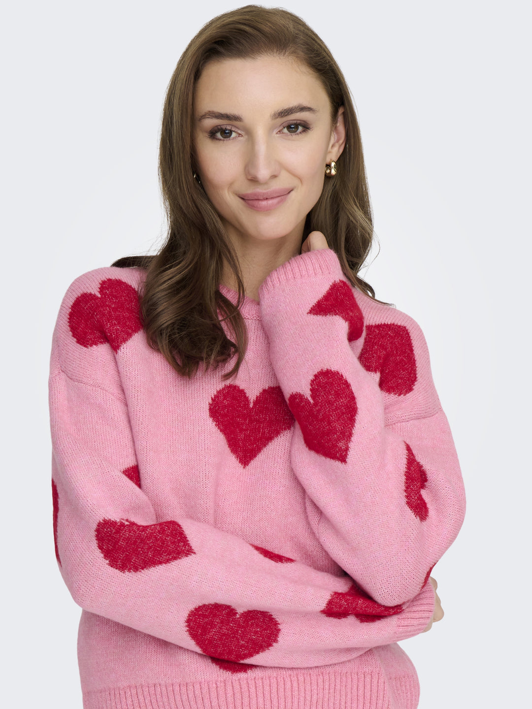 ONLHAPPIE LS PULLOVER KNT, Wild Rose/Salsa/Melange/Full Heart 284475007 Bild 5