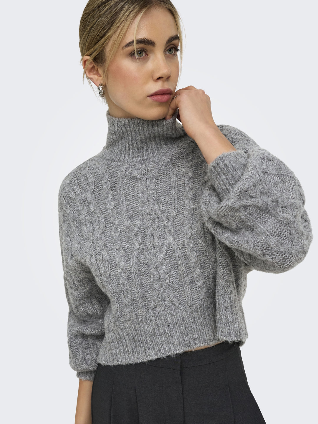 ONLHILDE LS SHORT CABLE KNT, Medium Grey Melange 179075 Bild 3