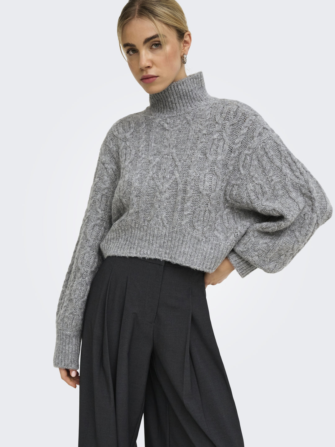 ONLHILDE LS SHORT CABLE KNT, Medium Grey Melange 179075 Bild 7