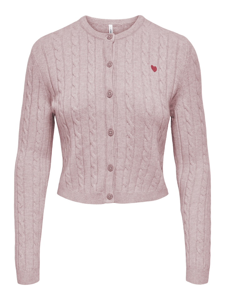 ONLKATIA LS CABLE BUTTON CARDIGAN C, Burnished Lilac/Mel/True Red Heart 226816004 Bild 1