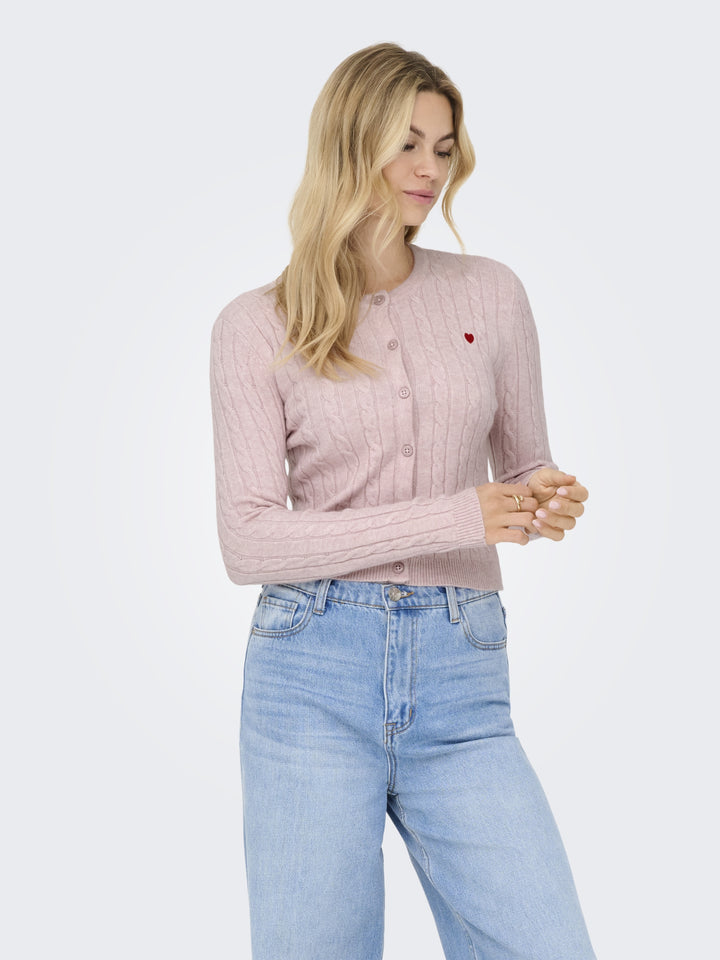 ONLKATIA LS CABLE BUTTON CARDIGAN C, Burnished Lilac/Mel/True Red Heart 226816004 Bild 3