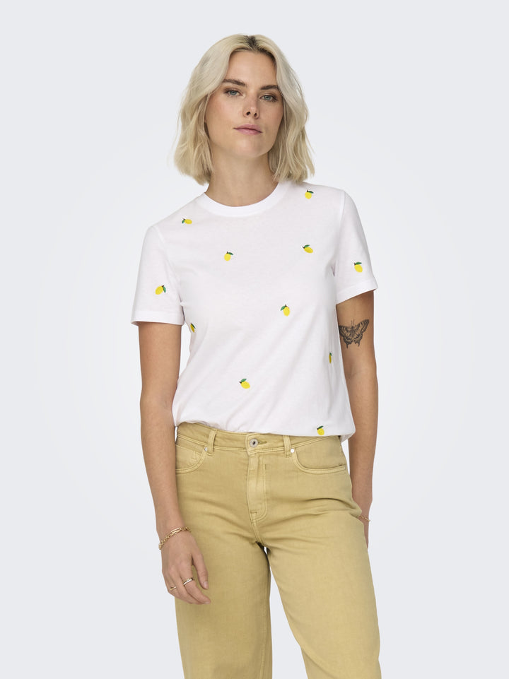 ONLKETTY S/S O-NECK TOP JRS NOOS, Bright White/Lemon 190858005 Bild 1