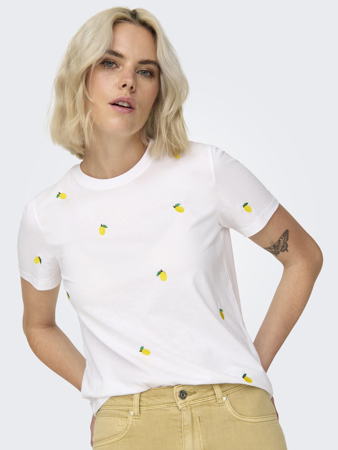 ONLKETTY S/S O-NECK TOP JRS NOOS, Bright White/Lemon 190858005 Bild 3