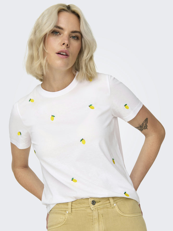 ONLKETTY S/S O-NECK TOP JRS NOOS, Bright White/Lemon 190858005 Bild 3