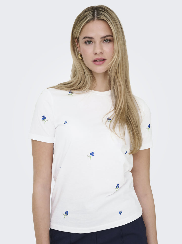 ONLKETTY S/S O-NECK TOP JRS NOOS, Bright White/True blue flowers 190858015 Bild 6
