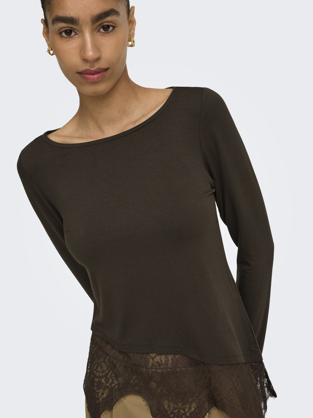 ONLLAILA LS LACE MIX TOP JRS, Coffee Bean 237375 Bild 3