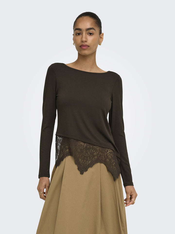 ONLLAILA LS LACE MIX TOP JRS, Coffee Bean 237375 Bild 4