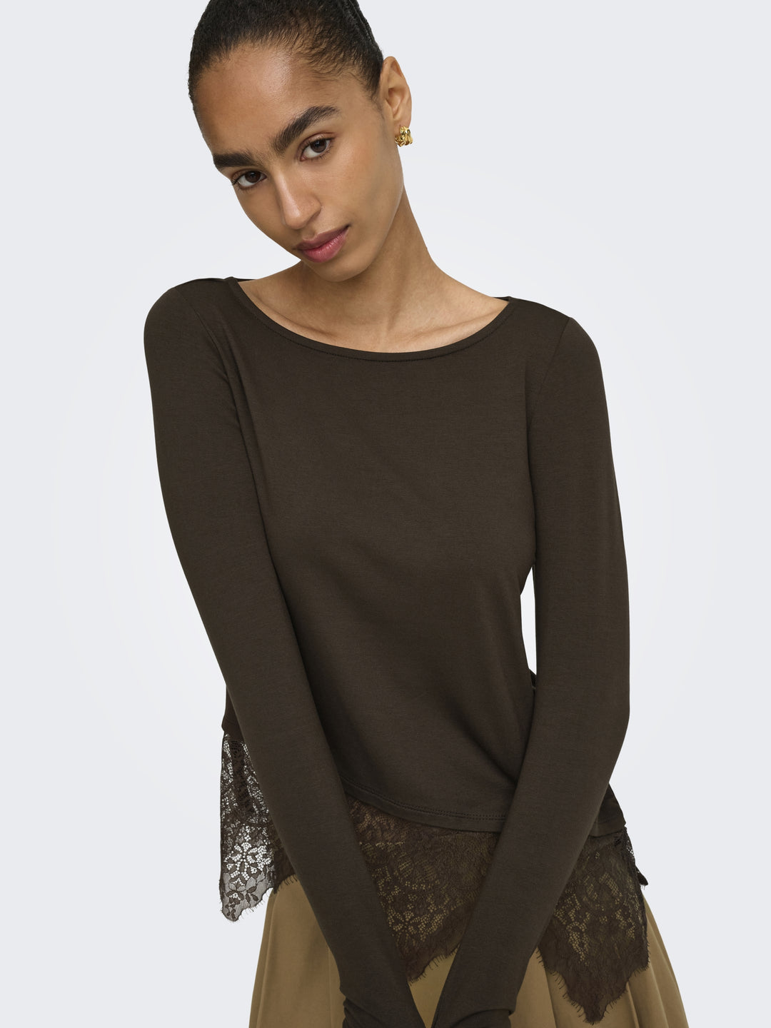 ONLLAILA LS LACE MIX TOP JRS, Coffee Bean 237375 Bild 7