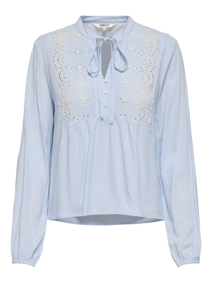 ONLLENNYO LS EMBROID V-NECK TOP NOO, Kentucky Blue/BRIGHT WHITE 206870001 Bild 1