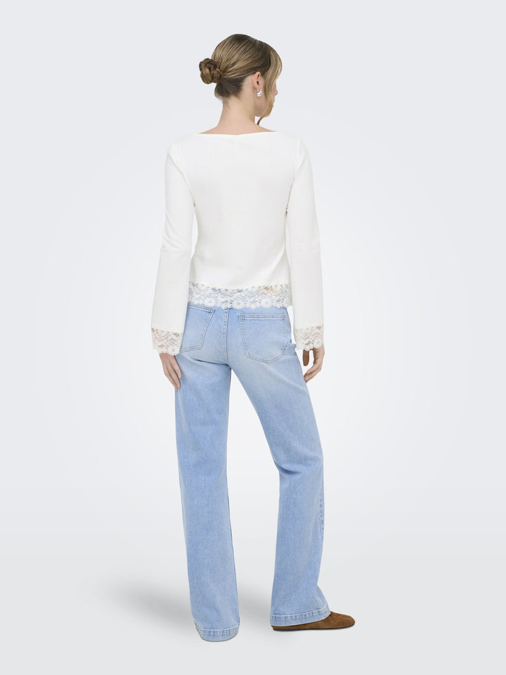 ONLLIVE LOVE L/S O-NECK LACE TOP CS, Cloud Dancer/Dtm lace 177922001 Bild 3