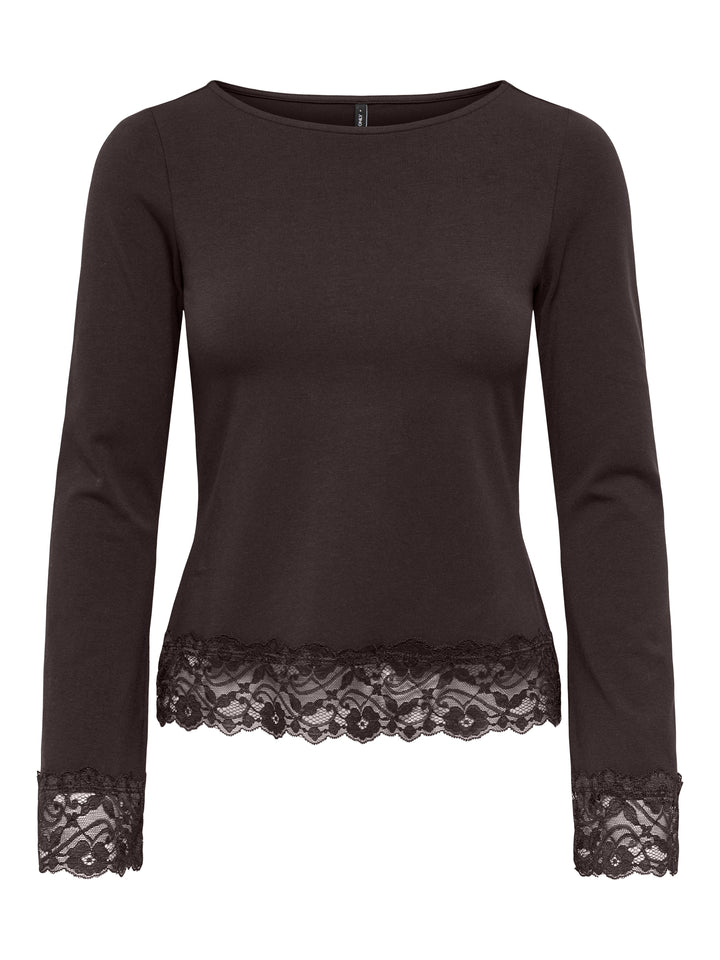 ONLLIVE LOVE L/S O-NECK LACE TOP CS, Chocolate Torte/Dtm lace 244915001 Bild 1