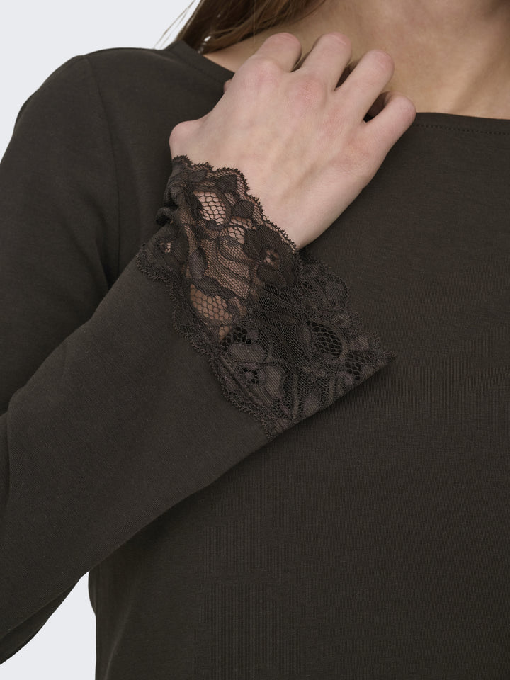 ONLLIVE LOVE L/S O-NECK LACE TOP CS, Chocolate Torte/Dtm lace 244915001 Bild 3