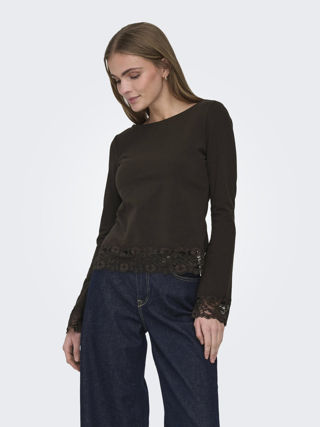 ONLLIVE LOVE L/S O-NECK LACE TOP CS, Chocolate Torte/Dtm lace 244915001 Bild 4