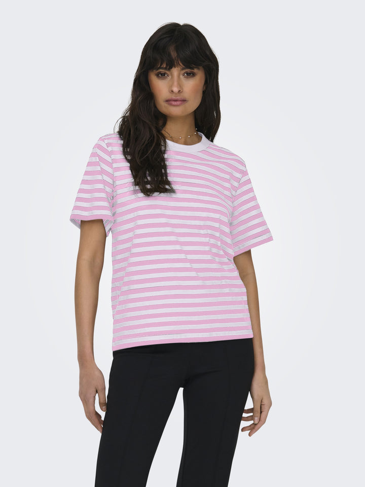 ONLLIVINA S/S STRIPE TEE JRS NOOS, Bonbon/WHITE STRIPES 289095004 Bild 3