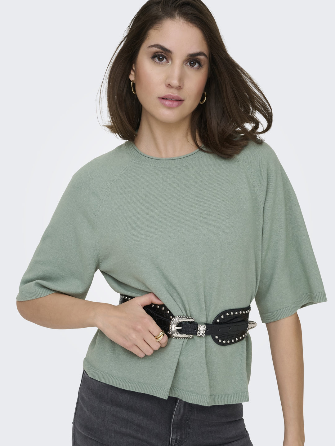ONLLOYAL 2/4 O-NECK KNT NOOS, Chinois Green/Melange 190702001 Bild 7