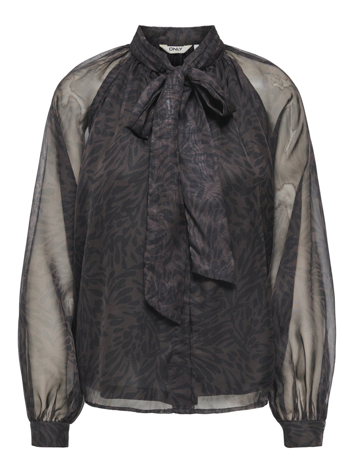 ONLLUMERIA L/S TIE BLOUSE WVN, Chocolate Plum/SHADOW LEAVES 238815001 Bild 1