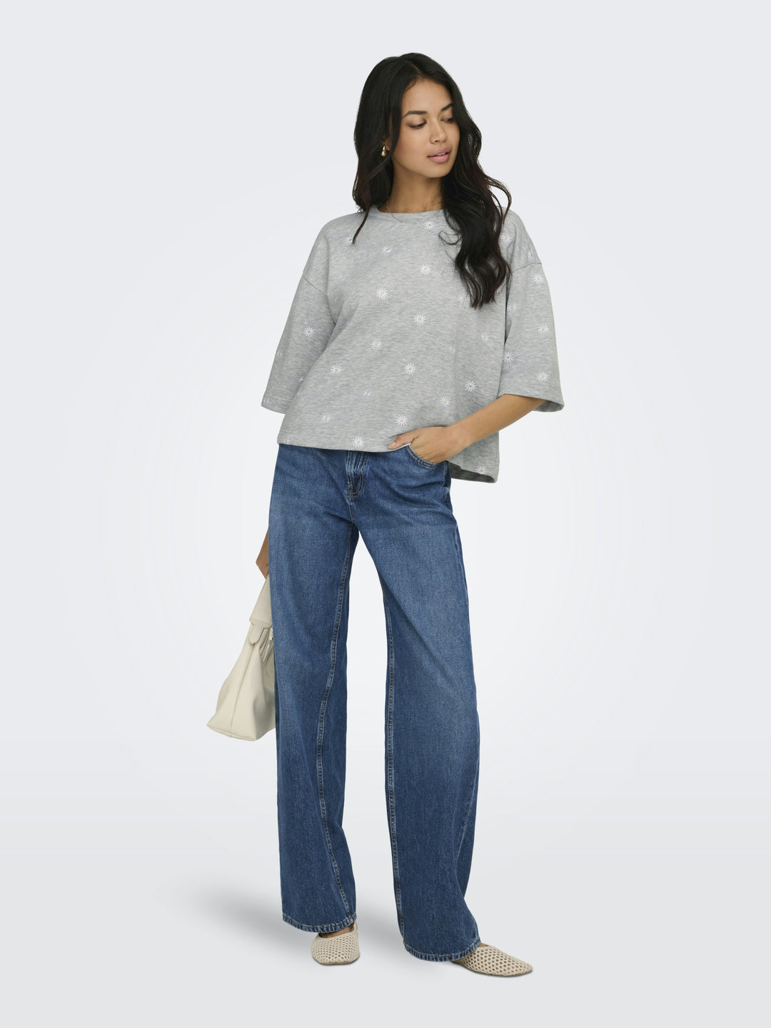 ONLLUNA 3/4 O-NECK UB SWT, Light Grey Melange/Small ditsy clou 179073001 Bild 3