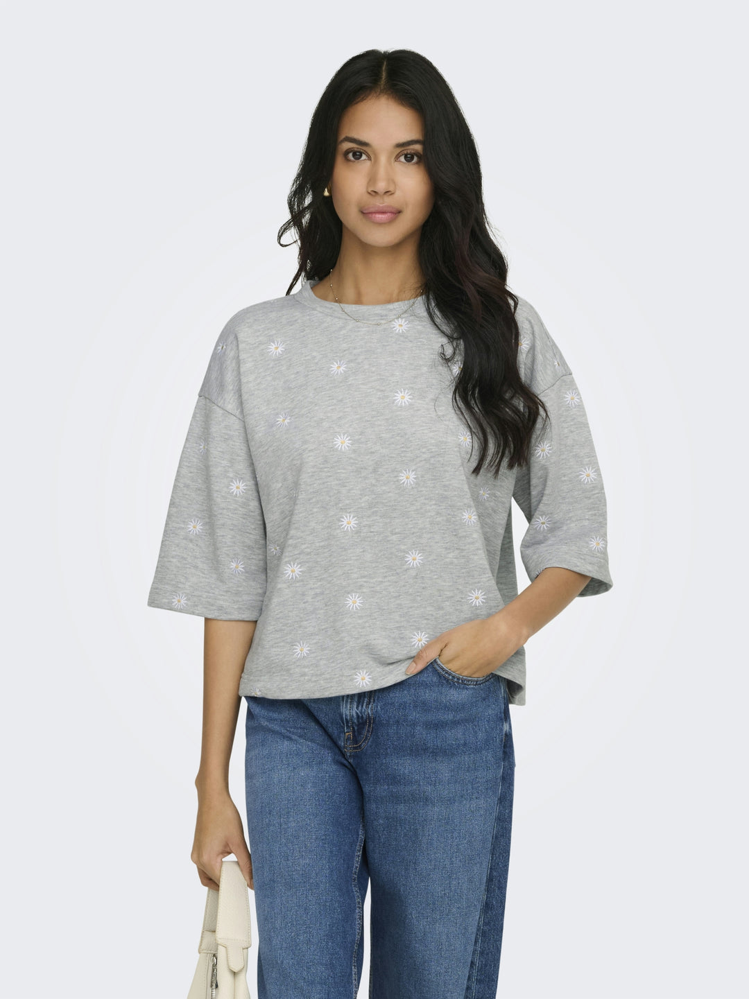 ONLLUNA 3/4 O-NECK UB SWT, Light Grey Melange/Small ditsy clou 179073001 Bild 5