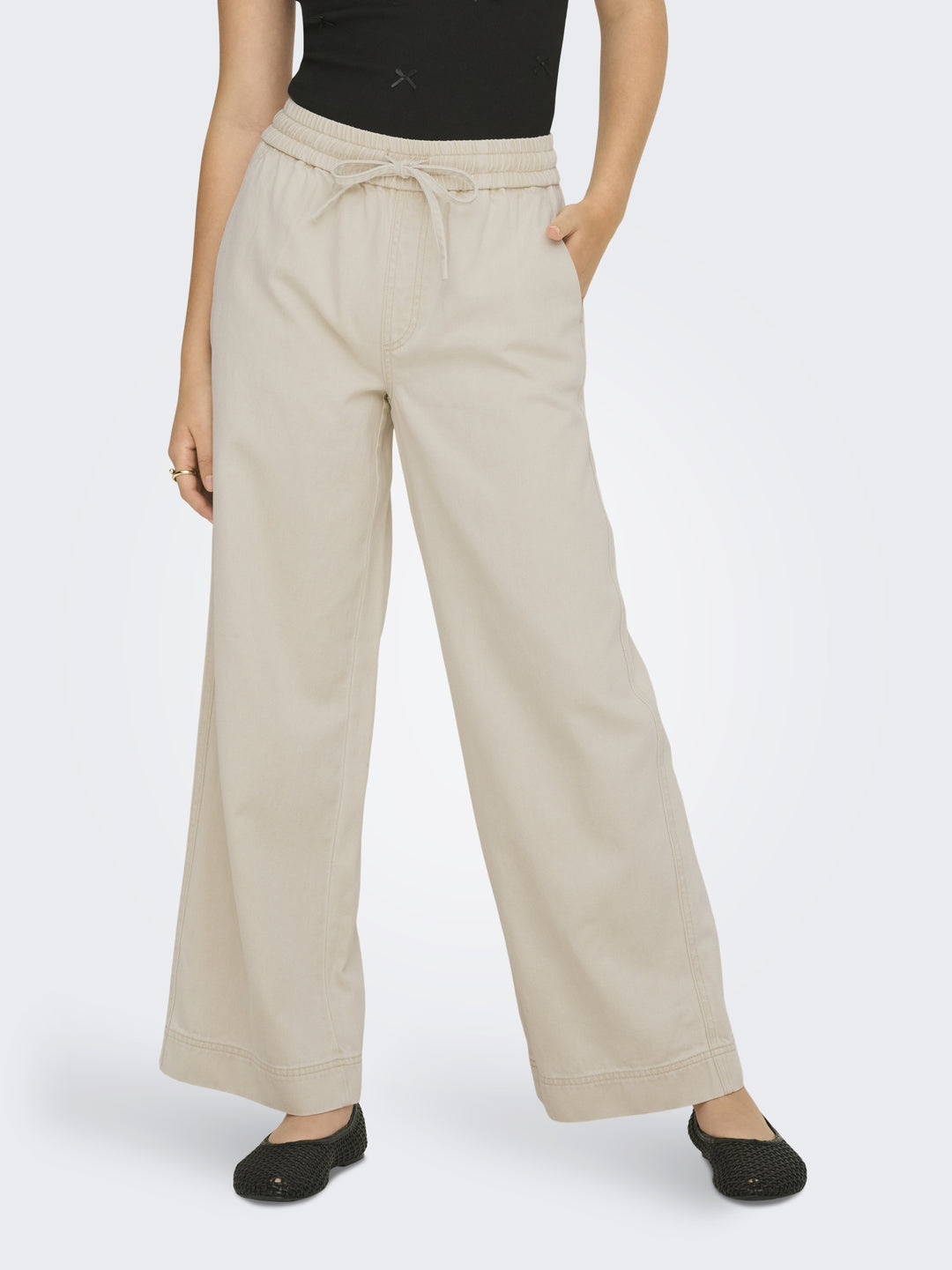 ONLMAISA HW PULL-UP WIDE PANT PNT, Oatmeal 177935 Bild 4