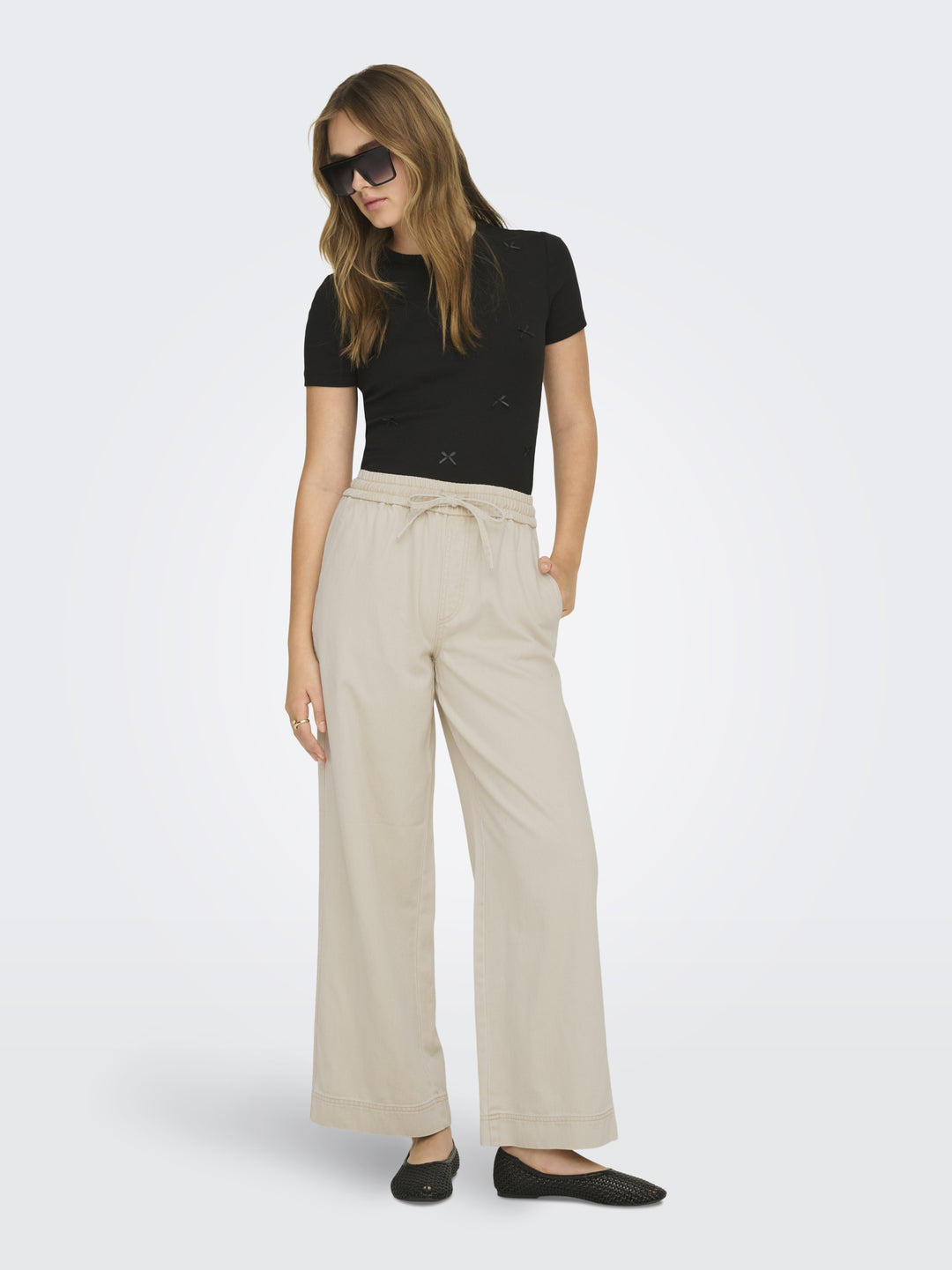 ONLMAISA HW PULL-UP WIDE PANT PNT, Oatmeal 177935 Bild 6