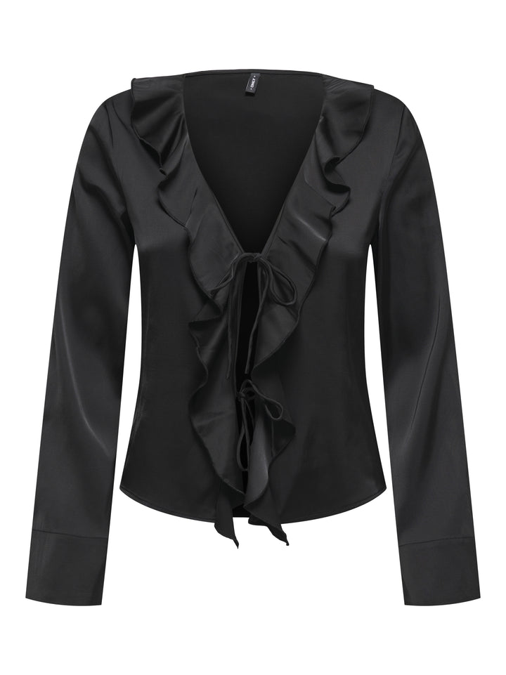 ONLMIKA VIS SATIN L/S FRILL TOP WVN, Black 177911 Bild 1